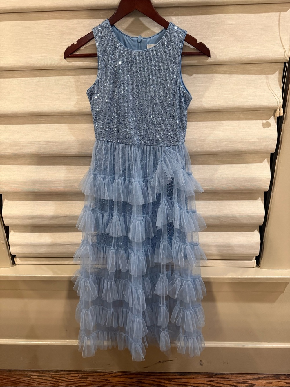 Rare Editions Light Blue Sequined Tulle Tiered Dress
